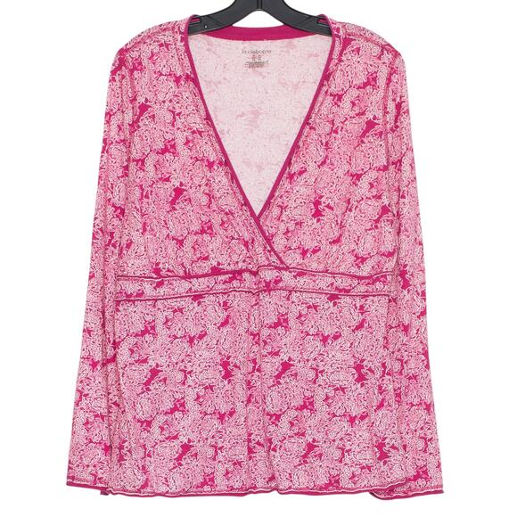 Liz Claiborne Top Cottage Boho Coquette Romantic Floral Feminine Prairie Pink XL - Picture 1 of 7